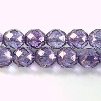 Czech Glass Fire Polish Bead - Round 10MM LUMI COATED PURPLE