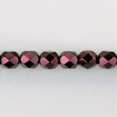Czech Glass Pearl Faceted Fire Polish Bead - Round 06MM GARNET 70499