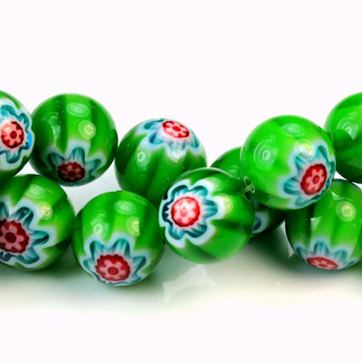 Glass Millefiori Bead - Round 12MM GREEN BLUE RED (18)