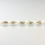 Linked Bead Chain Rosary Style with Glass Fire Polish Bead - Round 4MM  CHALKWHITE-BRASS