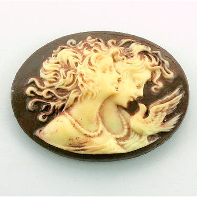 Plastic Cameo - Double Heads Oval 40x30MM ANTIQUE IVORY BROWN