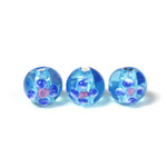 Czech Glass Lampwork Bead - Round 10MM Flower ON AQUA with SILVER FOIL