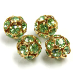 Czech Crystal Rhinestone Ball - 10MM PERIDOT-GOLD