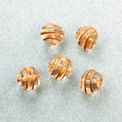 Czech Pressed Glass Engraved Bead - 09x8MM GOLD ON CRYSTAL