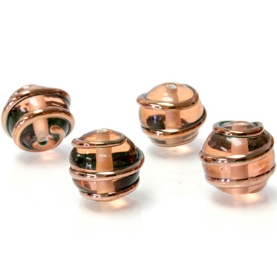 Czech Glass Lampwork Bead - Round 12MM COPPER WRAP ROSALINE