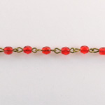 Linked Bead Chain Rosary Style with Glass Fire Polish Bead - Round 4MM RUBY-Brass