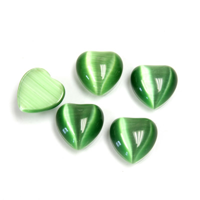 Fiber-Optic Flat Back Cabochon - Heart 10MM CAT'S EYE GREEN