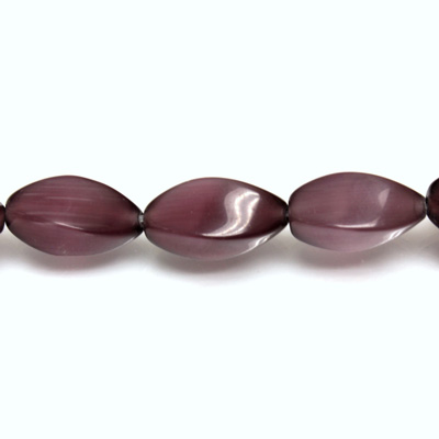 Fiber Optic Synthetic Cat's Eye Bead - Smooth 4-Sided Twisted 16x7MM CAT'S EYE PURPLE