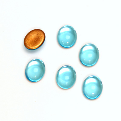 Glass Medium Dome Foiled Cabochon - Oval 10x8MM AQUA