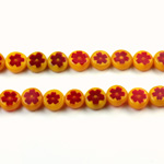 Glass Millefiori Bead - Flat Round 06x3MM YELLOW RED (40)