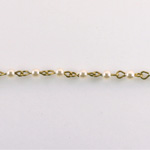 Linked Bead Chain Rosary Style with Glass Pearl Bead - Round 3MM CREME-Brass