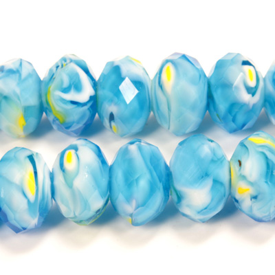 Chinese Cut Crystal Millefiori Bead - Rondelle 12MM AQUA