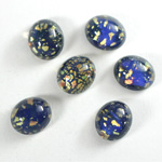 Glass Medium Dome Lampwork Cabochon - Oval 12x10MM BLACK OPAL (00374)