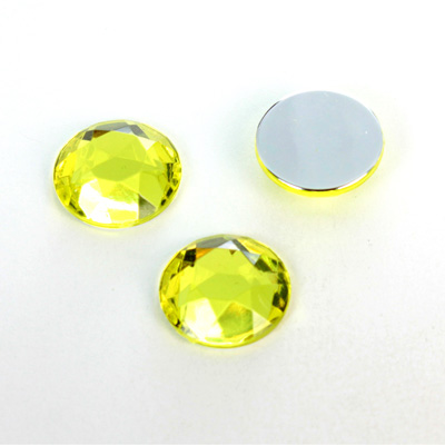 Plastic Flat Back Foiled Rose Cut Rhinestone - Round 15MM JONQUIL