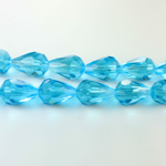 Chinese Cut Crystal Bead - Pear 13x9MM AQUA