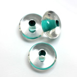 Plastic Bead - Color Lined Smooth Flat Round 12x20MM CRYSTAL LIGHT TURQUOISE LINE