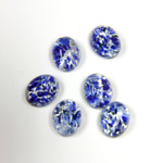 Glass Medium Dome Lampwork Cabochon - Oval 10x8MM SILVER FOIL OPAL BLUE