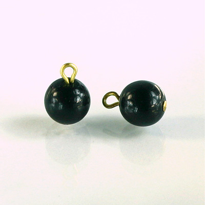 Pressed Glass Bead with 1 Brass Loop - Round 12MM JET