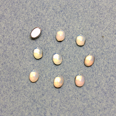 German Glass Medium Dome Foiled Cabochon - Oval 06x4MM WHITE PINFIRE OPAL