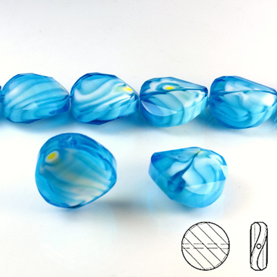 Chinese Cut Crystal Millefiori Bead - Oval Round Twist 18MM AQUA