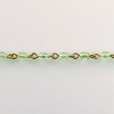 Linked Bead Chain Rosary Style with Glass Fire Polish Bead - Round 4MM PERIDOT-Brass