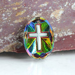 German Glass Engraved Intaglio Pendant - Cross Oval 18x13MM HELIO RED WHITE