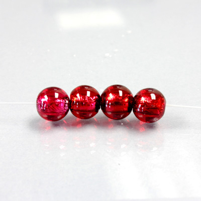 Czech Glass Lampwork Bead - Smooth Round 08MM RUBY SILVER LINED