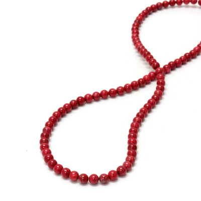 Gemstone Bead - Smooth Round 04MM HOWLITE DYED RED