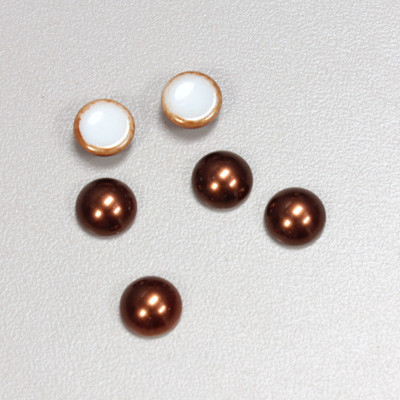 Glass Medium Dome Cabochon Pearl Spray Finish - Round 08MM DARK BROWN