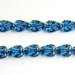 Czech Pressed Glass Engraved Bead - Heart 12x7MM BLACK ON CAPRI BLUE