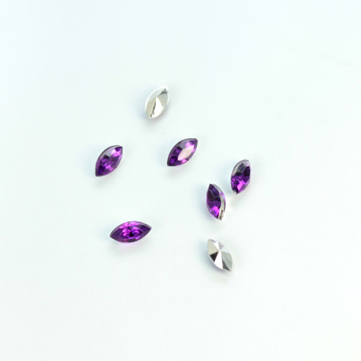 Plastic Point Back Foiled Stone - Navette 06x3MM AMETHYST