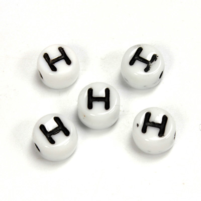 Czech Pressed Glass Engraved Bead - Alphabet 6MM BLACK ON WHITE