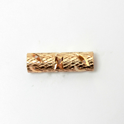 Brass Bead - Machine Made Engraved & Pierced -  Tube 20x6MM ROSE GOLD