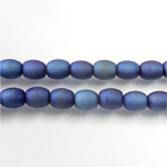 Glass Pressed Bead - Smooth Oval 07x5MM MATTE BLUE COAT