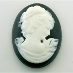 Plastic Cameo - Woman with Drop Earring Oval 40x30MM WHITE ON BLACK