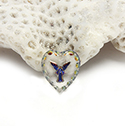 German Glass Engraved Buff Top Intaglio Pendant - Guardian Angel Heart 12x11MM CRYSTAL HELIO BLUE