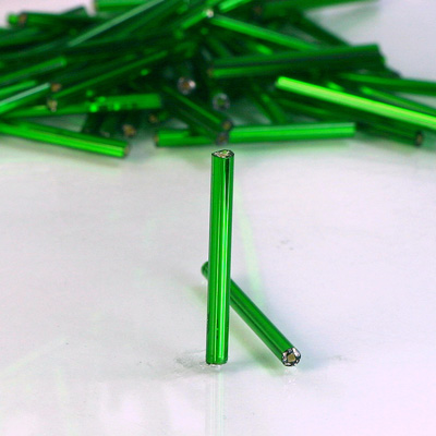 Preciosa Czech Glass Bugle Bead with Square Hole - 25MM EMERALD SL 57060
