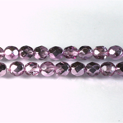 Czech Glass Fire Polish Bead - Round 06MM 1/2 Coated CRYSTAL/LILAC
