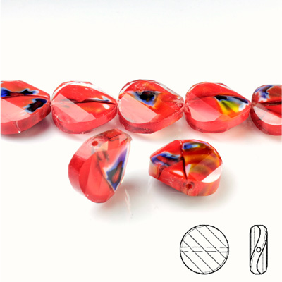 Chinese Cut Crystal Millefiori Bead - Round Twist 18MM RED