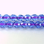 Czech Glass Fire Polish Bead - Round 08MM SAPPHIRE PURPLE LINE