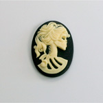 Plastic Cameo - Skeleton, Lolita Oval 25x18MM IVORY ON BLACK