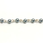 Linked Bead Chain Rosary Style with Glass Pearl Bead - Round 4MM LT BLUE-SILVER