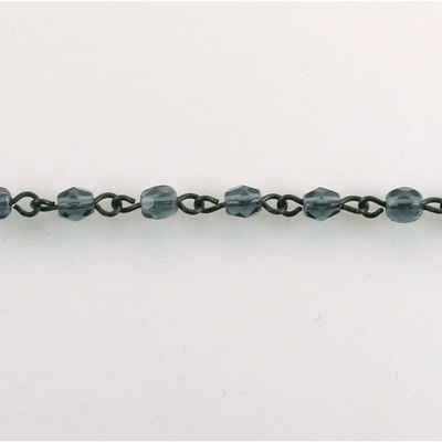 Linked Bead Chain Rosary Style with Glass Fire Polish Bead - Round 4MM MONTANA-JET