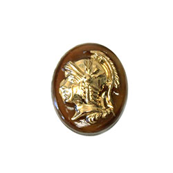 German Glass Cameo Warrior Head Oval 12x10MM GOLD on BROWN TIGER EYE BASE