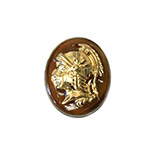 German Glass Cameo Warrior Head Oval 12x10MM GOLD on BROWN TIGER EYE BASE
