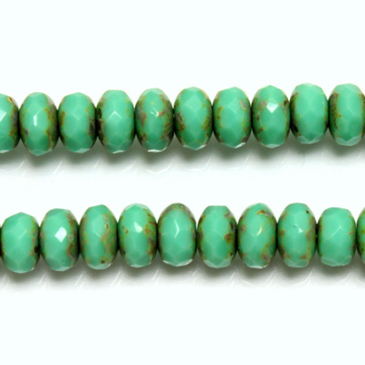 Czech Glass Fire Polish Bead - Rondelle Donut 07x4MM TURQUOISE with DIFFUSION