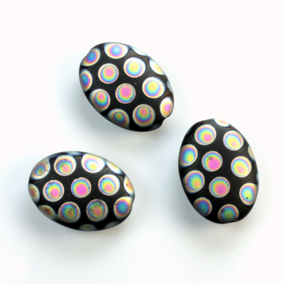 Pressed Glass Peacock Bead - Oval 18x13MM MATTE JET