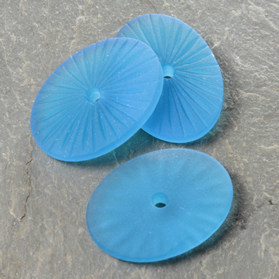 Glass Flat Back Sunray Engraved Cabochon - Oval 25x18MM MATTE AQUA