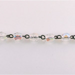 Linked Bead Chain Rosary Style with Glass Fire Polish Bead - Round 6MM CRYSTAL AB-JET