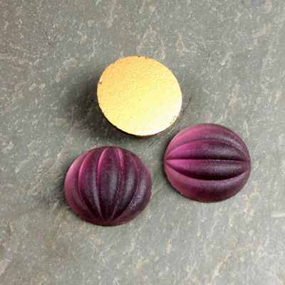 Glass Cabochon Ribbed Foiled - Round 15MM MATTE AMETHYST